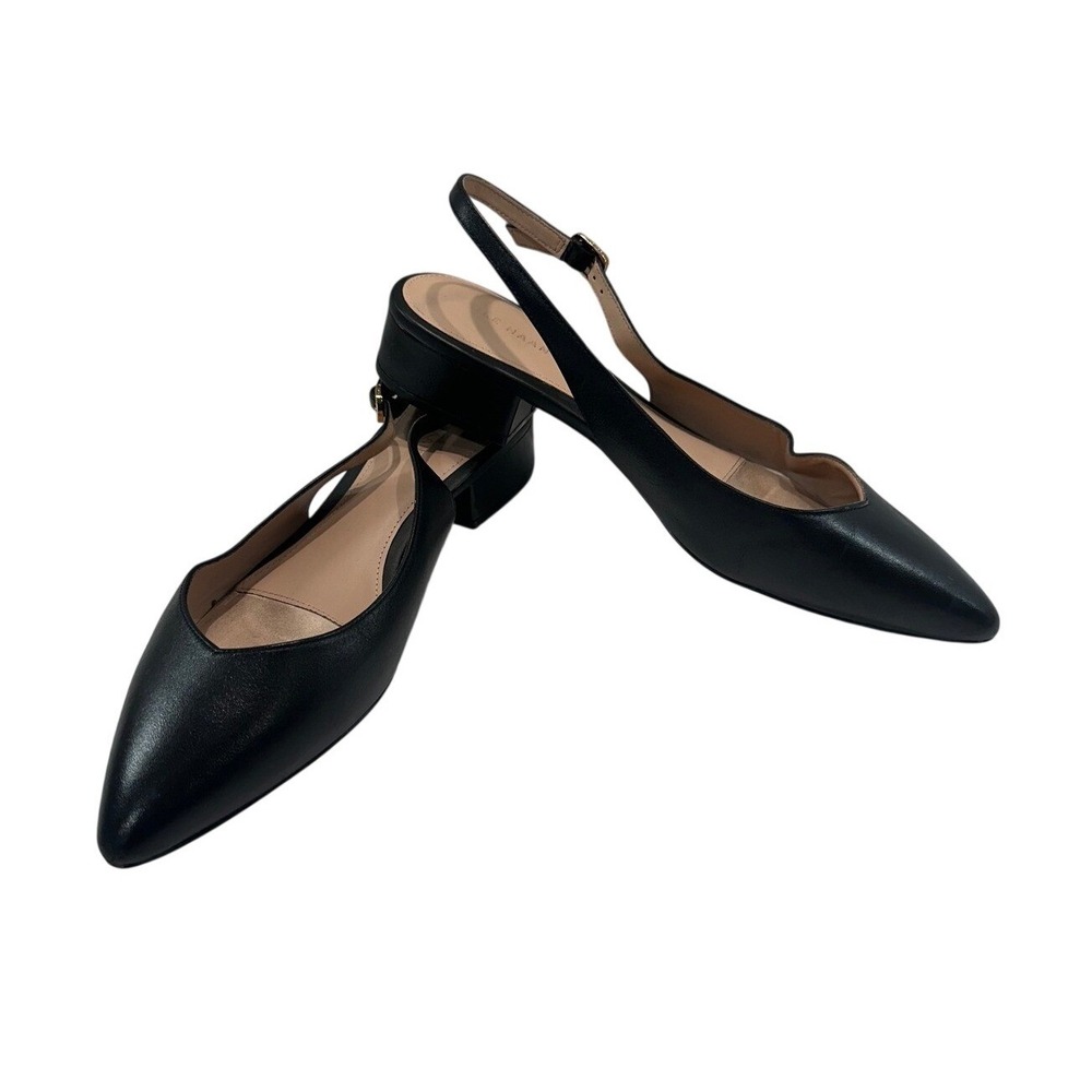 Cole Haan Women Black Leather Pointed Toe Slingback Blockโ Heel Shoes Size 11B